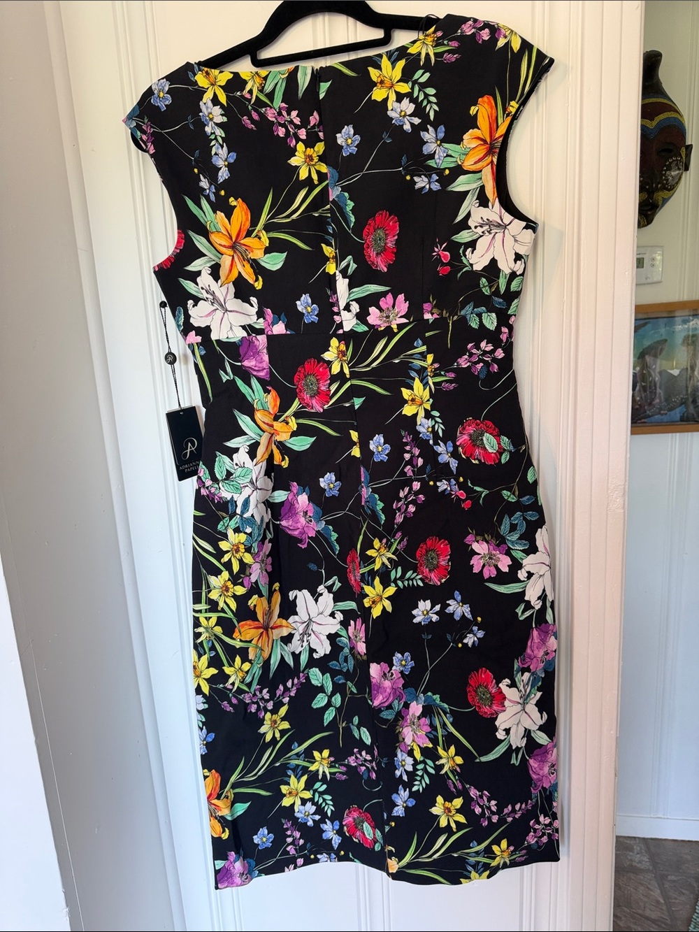Adrianna Papell Black Floral Cap-Sleeve Sheath Dress - Picture 5 of 5